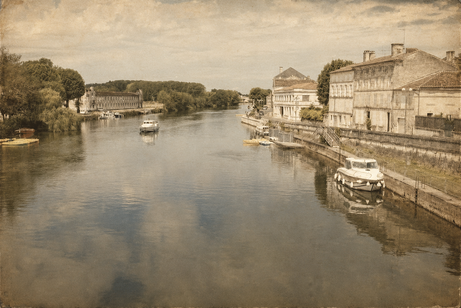 Historická architektura a koňakové domy ve městě Jarnac