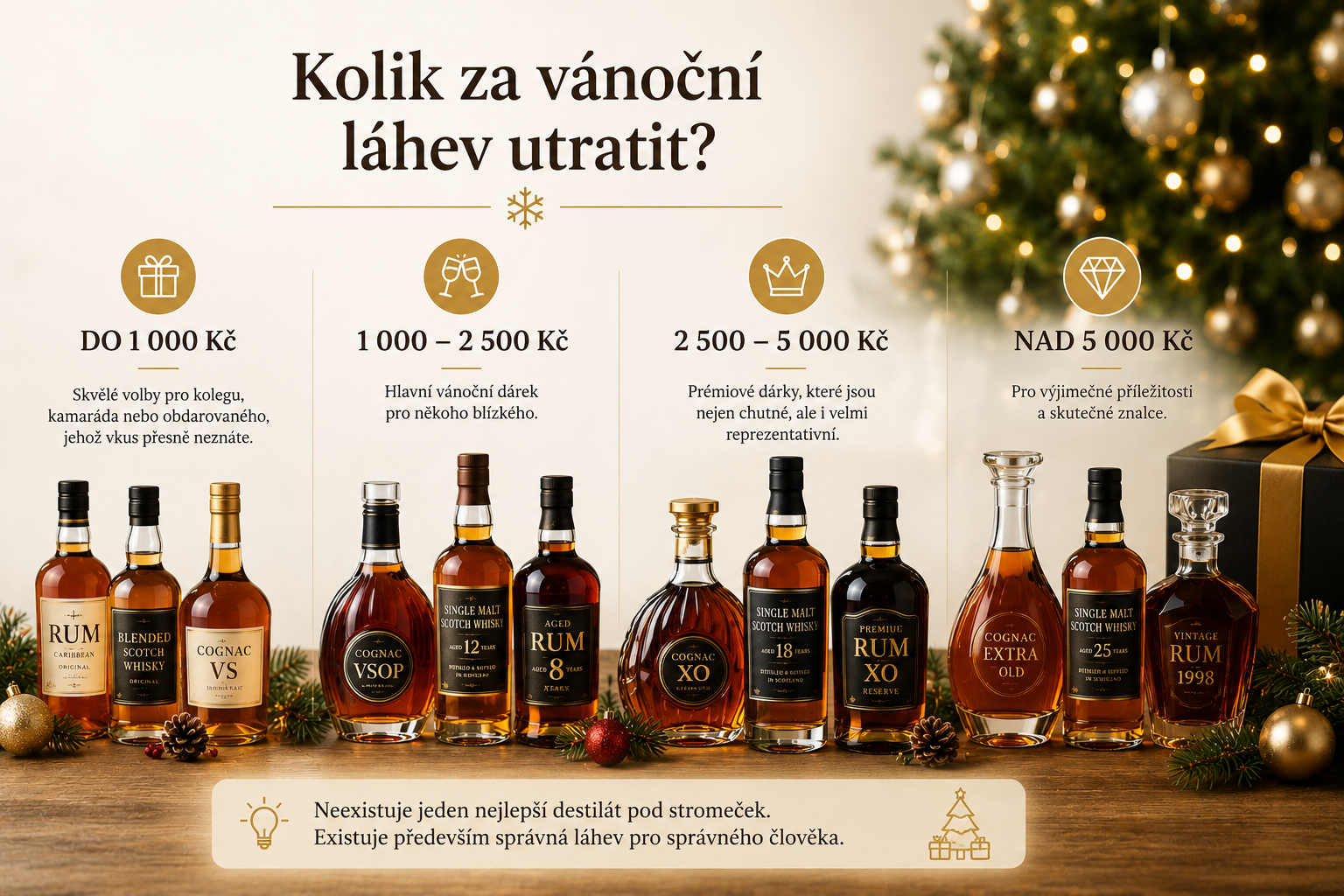 Výběr prémiového alkoholu jako vánočního dárku