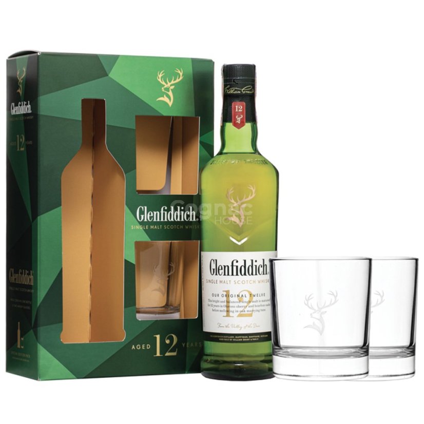 Glenfiddich 12YO 0,7L 40% + 2x sklenice (dárkové balení) Glenfiddich 12YO 0,7L 40% + 2x sklenice (dárkové balení)