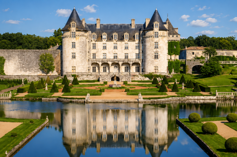 Château de La Roche Courbon obklopený francouzskými zahradami